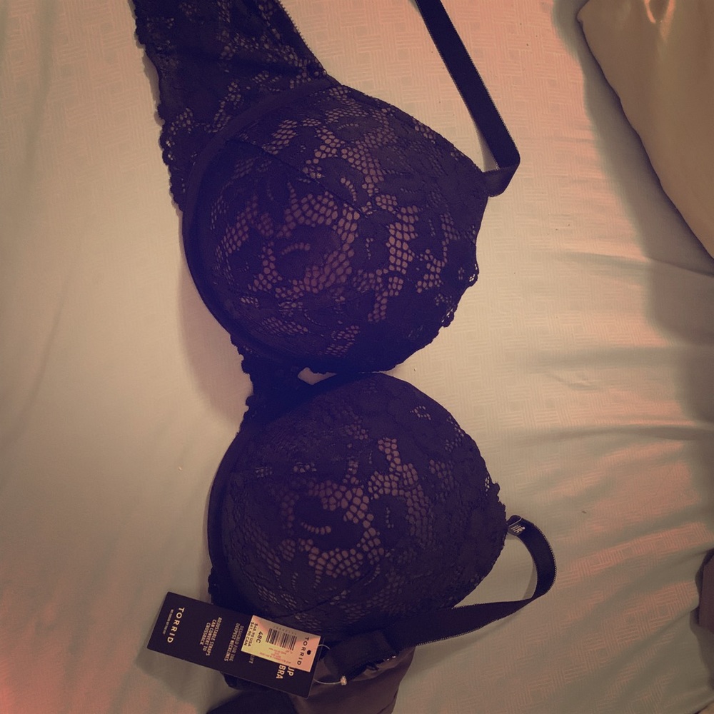 Black and gray lace torrid bra